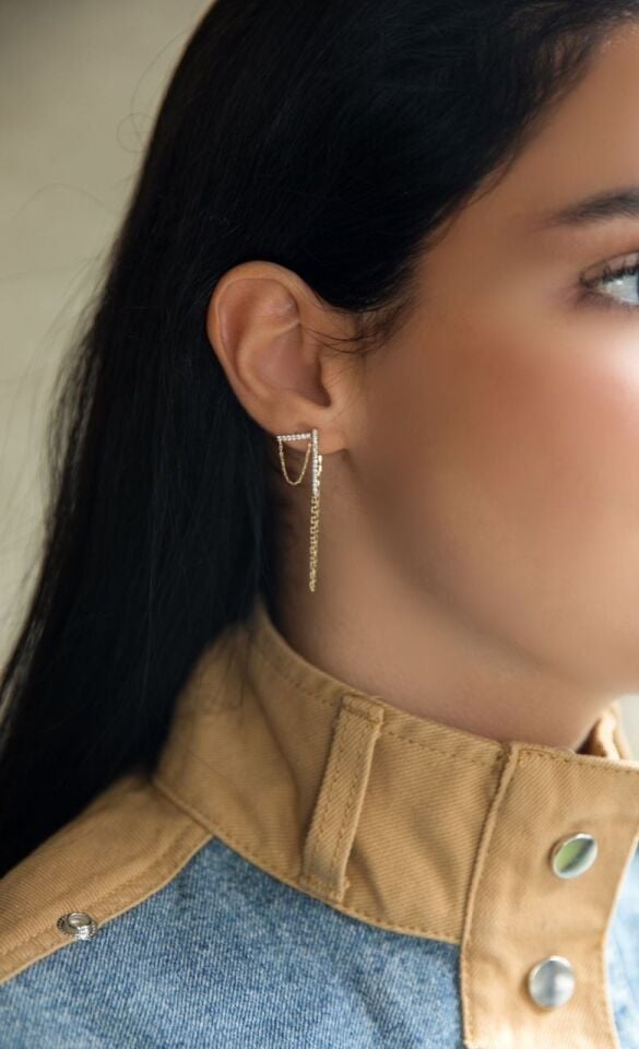 LINE EARRINGS Sarı Altın - Tek