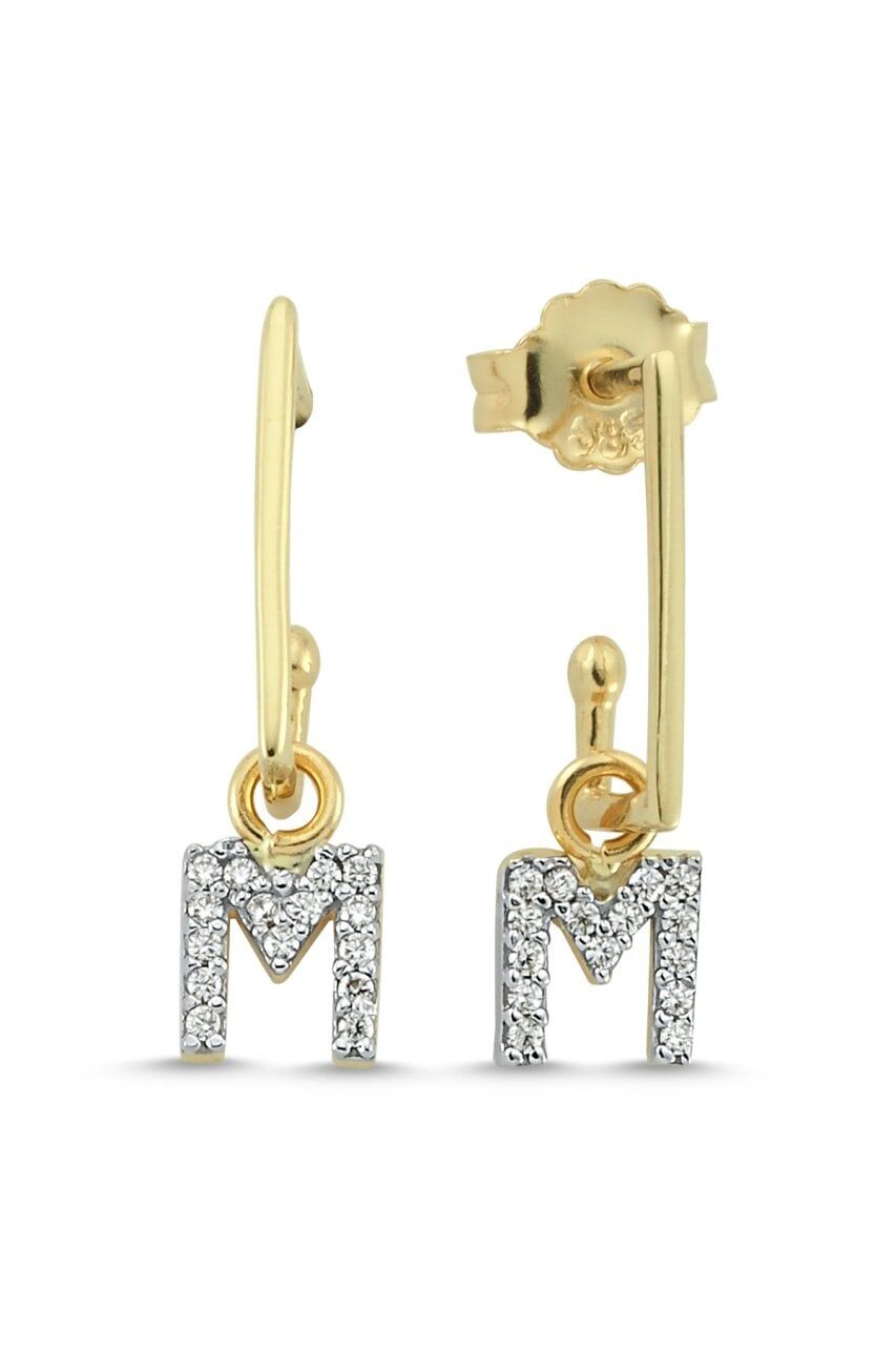 INITIAL PENDANT EARRINGS/ HARF KÜPE Pembe Altın - Çift - I