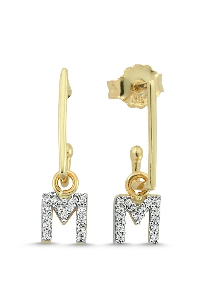 INITIAL PENDANT EARRINGS/ HARF KÜPE Sarı Altın - Çift - İ