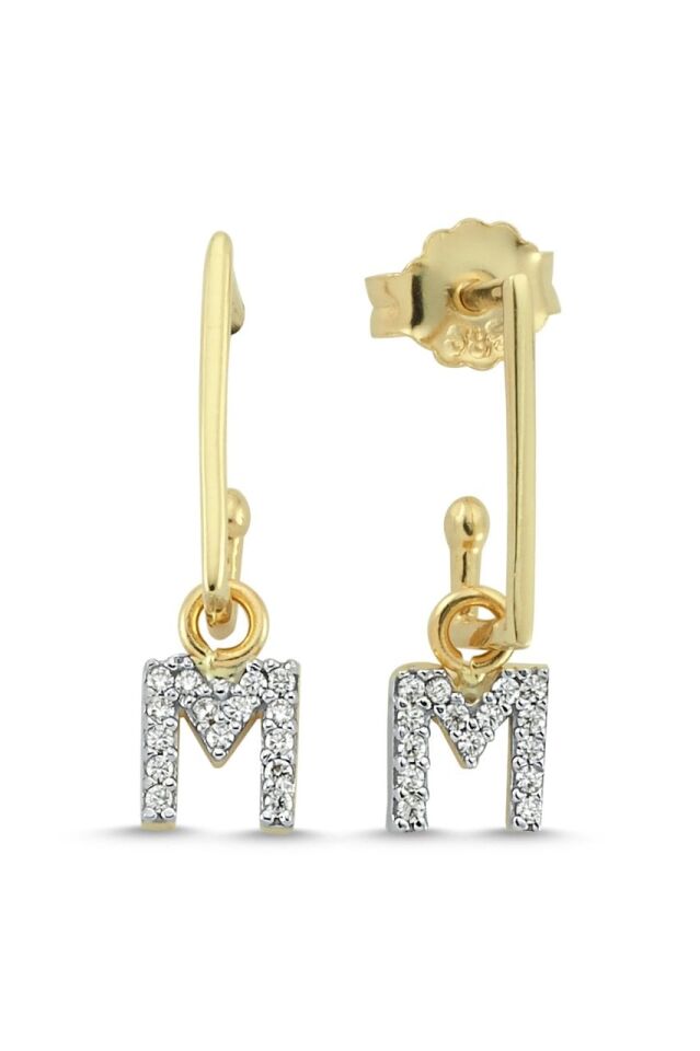 INITIAL PENDANT EARRINGS/ HARF KÜPE Sarı Altın - Çift - İ