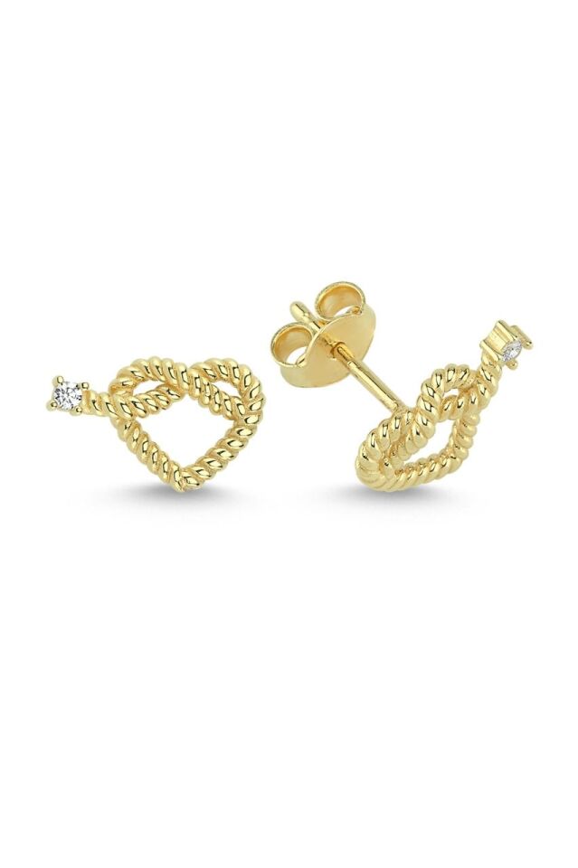 HEART EARRING Pembe Altın - Tek-Sağ Kulak